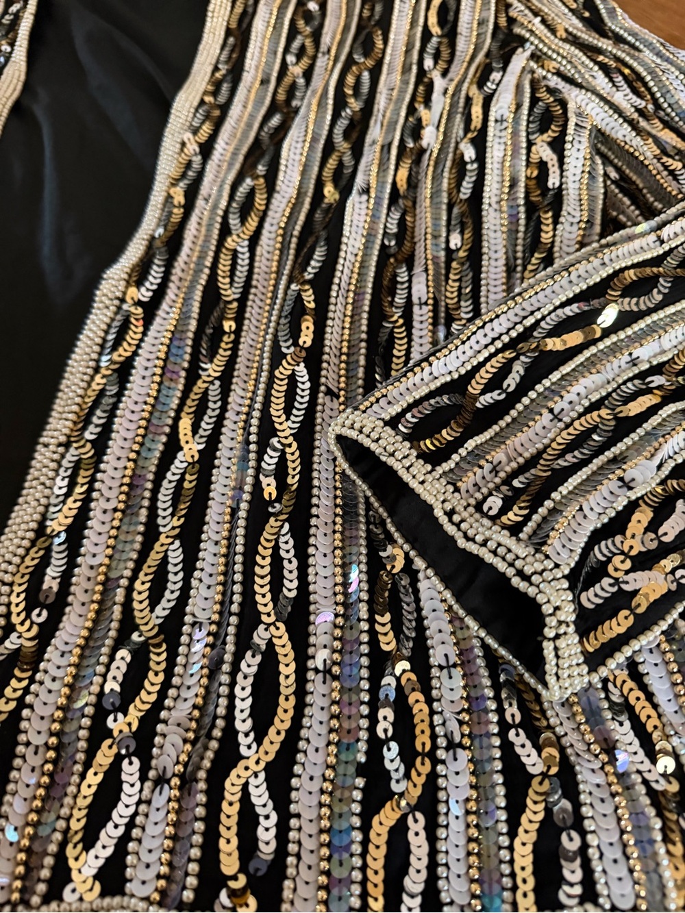 Vintage Black Sequin & Beaded Evening Blazer | Pearl Trim - Picture 6 of 11